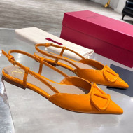 Valentino VLogo One-Tone Patent Leather Slingback Ballet Flat Orange 2021