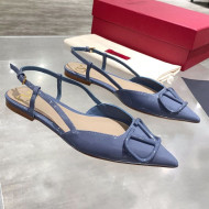 Valentino VLogo One-Tone Patent Leather Slingback Ballet Flat Blue 2021