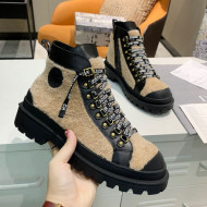 Dior Shearling Wool Short Boot with Lettering Lace Camel Brown 2020