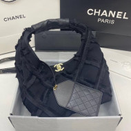 Chanel Fringe Quilted Cotton Canvas Large Hobo Bag AS2292 Black  2021