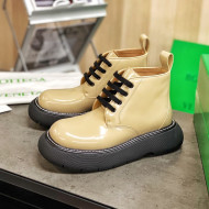 Bottega Veneta Shiny Leather Short Boots in Oversize Sole Apricot 2020