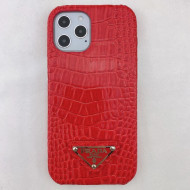 Prada Crocodile Embossed Leather iPhone Case Red 2021