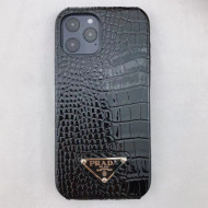 Prada Crocodile Embossed Leather iPhone Case Black 2021