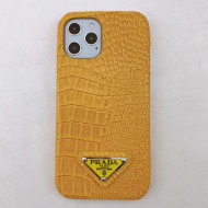 Prada Crocodile Embossed Leather iPhone Case Yellow 2021