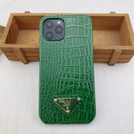 Prada Crocodile Embossed Leather iPhone Case Green 2021