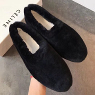 Celine Wool Flat Loafers Black 2019