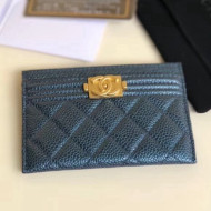 Chanel Pearl Grained Calfskin Boy Chanel Card Holder Blue 2018
