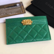 Chanel Pearl Grained Calfskin Boy Chanel Card Holder Green 2018