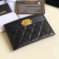 Chanel Pearl Grained Calfskin Boy Chanel Card Holder Black 2018