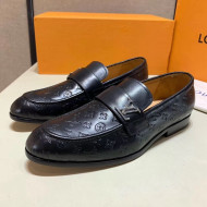 Louis Vuitton Men's Saint Germain Monogram Empreinte Leather Loafers Black 2019