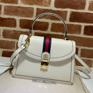 Gucci Ophidia Leather Small Top Handle Bag with Web ‎651055 White 2021