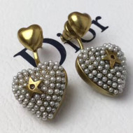 Dior Pearl Star Heart Shape Stud Earrings White/Gold 2019