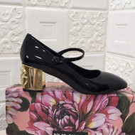 Dolce & Gabbana DG Patent Leather Mary Janes Pumps Black/Gold 2021 111502