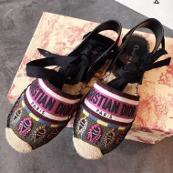 Dior Nicely-D Lace Up Flat Espadrille in Embroidered Canvas Fuschia 2019