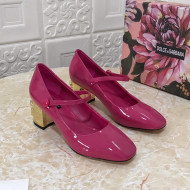 Dolce & Gabbana DG Patent Leather Mary Janes Pumps Hot Pink/Gold 2021 111504