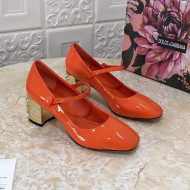 Dolce & Gabbana DG Patent Leather Mary Janes Pumps Orange/Gold 2021 111506