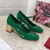 Dolce & Gabbana DG Patent Leather Mary Janes Pumps Green/Gold 2021 111507