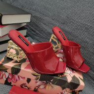 Dolce & Gabbana DG Patent Leather Slide Sandals 10.5cm Red/Gold 2021 