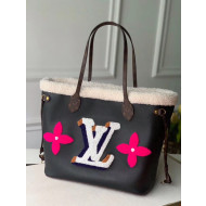 Louis Vuitton Neverfull MM Tote Bag in Monogram Shearling Wool M56960 Black 2021