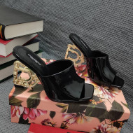 Dolce & Gabbana DG Patent Leather Slide Sandals 10.5cm Black/Gold 2021 