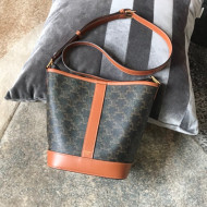 Celine Small Bucket Bag in Triomphe Canvas and Calfskin Brown 2021