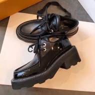 Louis Vuitton LV Beaubourg Patent Leather Platform Derby Lace-up Loafers Black 2019