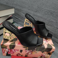 Dolce & Gabbana DG Calf Leather Slide Sandals 10.5cm Black/Gold 2021 