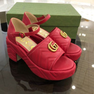 Gucci Chevron Lambskin Platform Sandals Red 9cm 2021 04