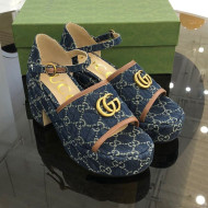 Gucci GG Denim Platform Sandals Blue 9cm 2021 06