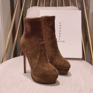 Casadei Elastic Suede Ankle Platform Boots Taupe Brown 2021