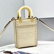 Fendi Mini Sunshine Shopper Bag in Metal Stitching Leather White 2021