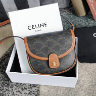 Celine Mini Besace Bag in Triomphe Canvas and Calfskin Brown 2021