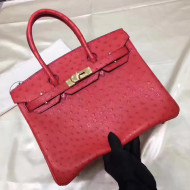 Hermes Ostrich Leather Birkin 30/35cm Bag Red