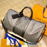 Louis Vuitton Keepall Bandoulière 50 Travel Bag in Monogram Eclipse Canvas M45392 Black/Grey 2020