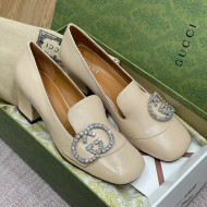 Gucci Leather Loafer Pumps 5cm with Crystal Double G Beige 2022