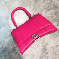 Balenciaga Hourglass Small Top Handle Bag in Smooth Leather Hot Pink/Silver 2019