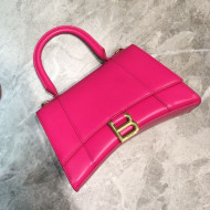 Balenciaga Hourglass Small Top Handle Bag in Smooth Leather Hot Pink/Gold 2019
