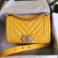 Chanel Grained Calfskin Small BOY CHANEL Handbag with Gold-tone Metal Yolk Yellow 2018