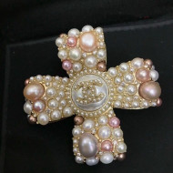 Chanel Pearl Cross Brooch AB5369 Pink/White 2020