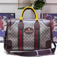 Gucci Soft GG Supreme Duffle Bag With Web 459311 Brown/Yellow 2017