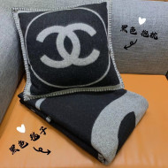 Chanel Wool Pillow/Blanket 45x45cm Black/Grey 2021 110267