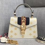 Gucci Sylvie Bee Star Mini Leather Bag 470270 White 2018