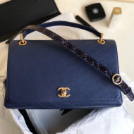Chanel Calfskin Chevron Chic Large Top Handle Bag A57149 Navy Blue 2018
