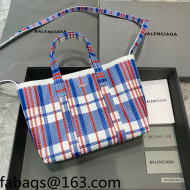 Balenciaga Barbes Small East-West Shopper Bag in Check Calfskin Blue/White/Red 2021