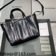 Balenciaga Barbes Small East-West Shopper Bag in Striped Lambskin Black Leather 2021