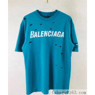 Balenciaga Cotton T-shirt BT61908 Blue 2021(For Women and Men)
