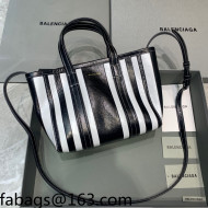 Balenciaga Barbes Small East-West Shopper Bag in Black and White Striped Lambskin 2021