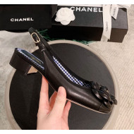 Chanel Camellia Leather Slingback Black 2019