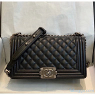 Chanel Lambskin Leather Medium Le Boy Flap Bag Black 2020(Silver Hardware)
