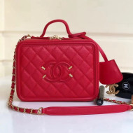 Chanel CC Filigree Medium Vanity Case Bag in Grained Calfskin A93343 Red 2018